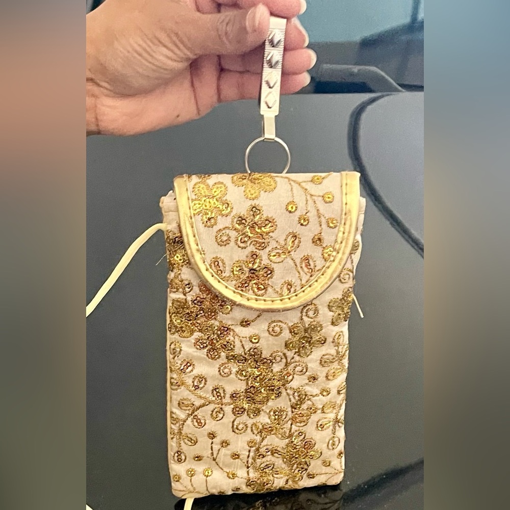 Gold Sequin Floral Pouch